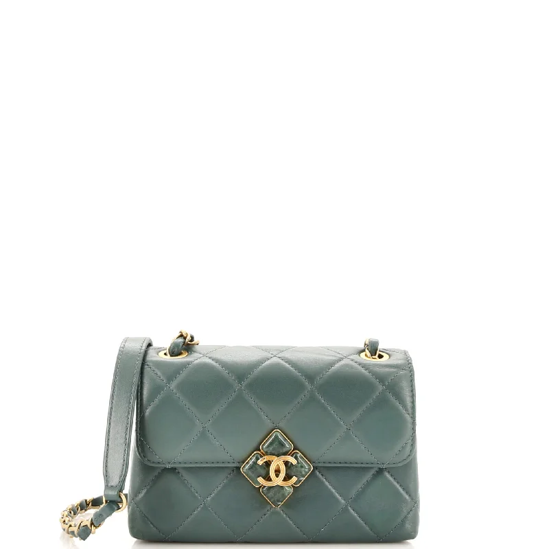 Shoulder bags with hidden pockets for security -CC Diamond Lock Flap Bag Quilted Lambskin Mini