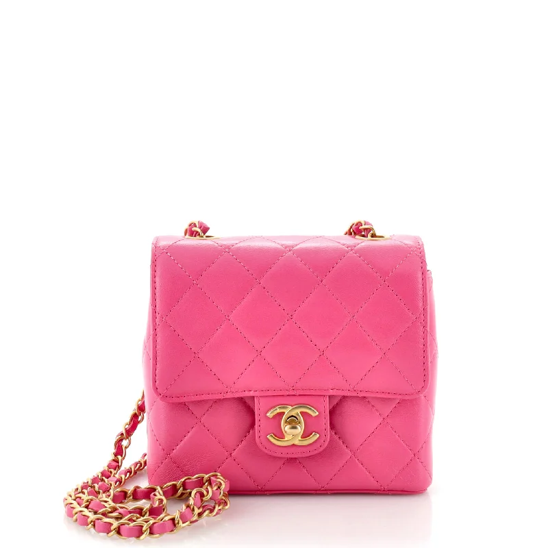 Shoulder bags with colorful straps for flair -Square Classic Single Flap Bag Quilted Calfskin Mini