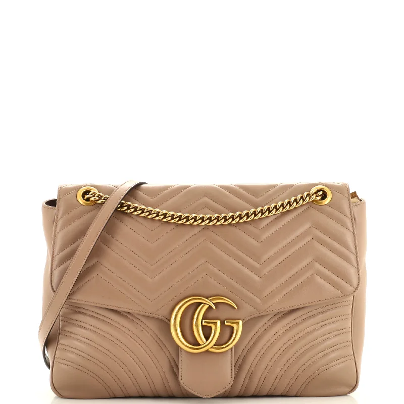 Designer shoulder bags with luxury brand logos -GG Marmont Flap Bag Matelasse Leather Large