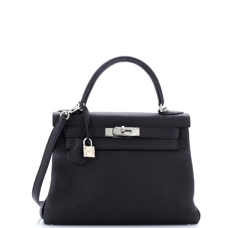 Small shoulder bags perfect for quick errands -Kelly Handbag Noir Togo with Palladium Hardware 28