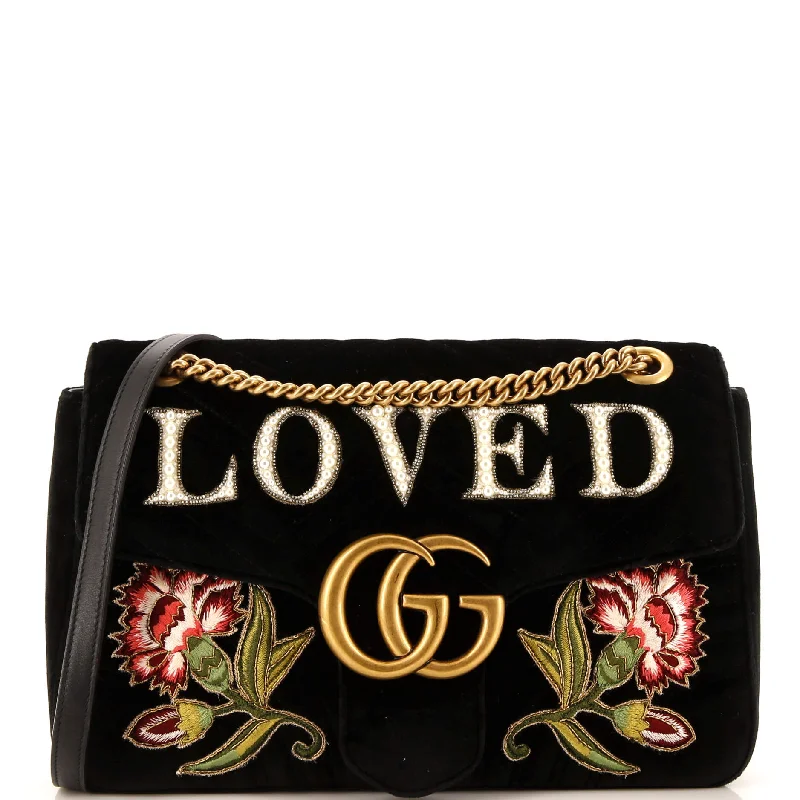 Shoulder bags with camouflage patterns for edge -GG Marmont Flap Bag Embroidered Matelasse Velvet Medium