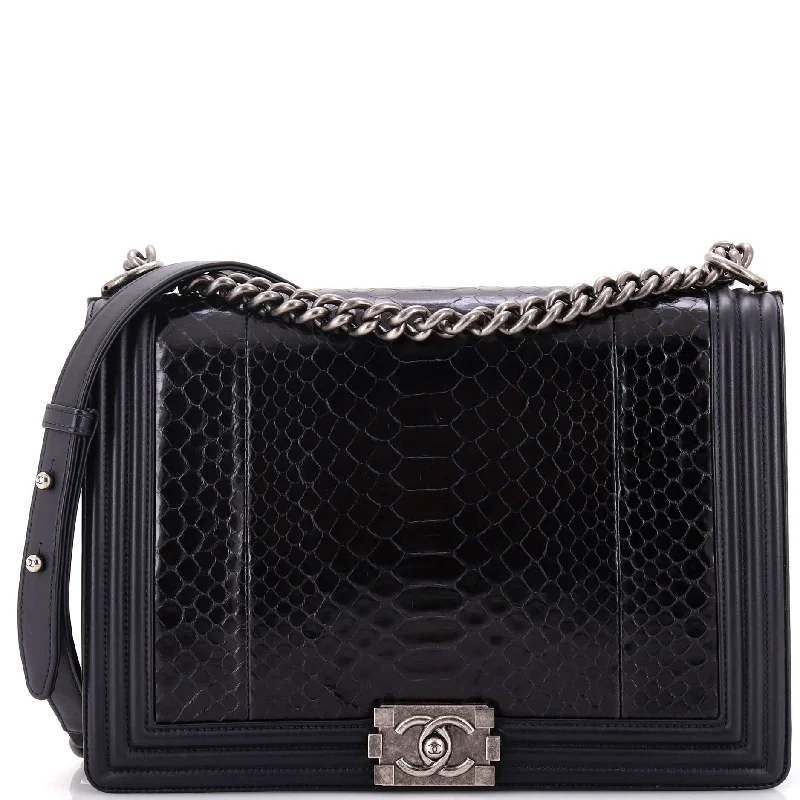 Shoulder bags with sleek leather for work -Boy Flap Bag Python Large