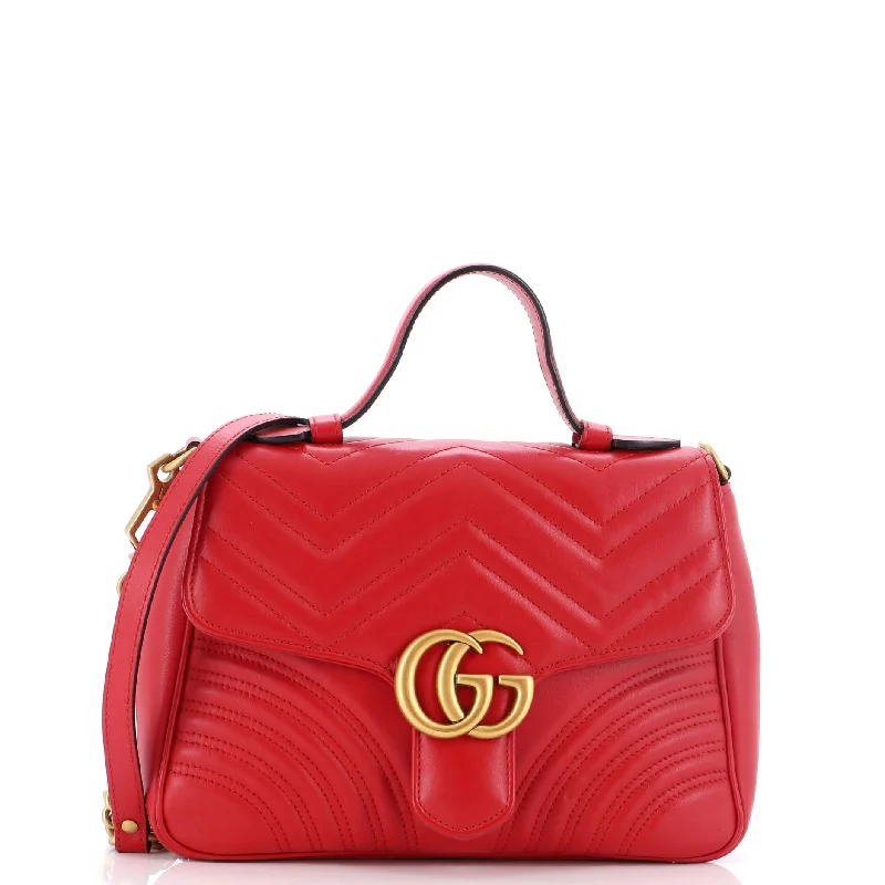 Shoulder bags with colorful straps for flair -GG Marmont Top Handle Flap Bag Matelasse Leather Small