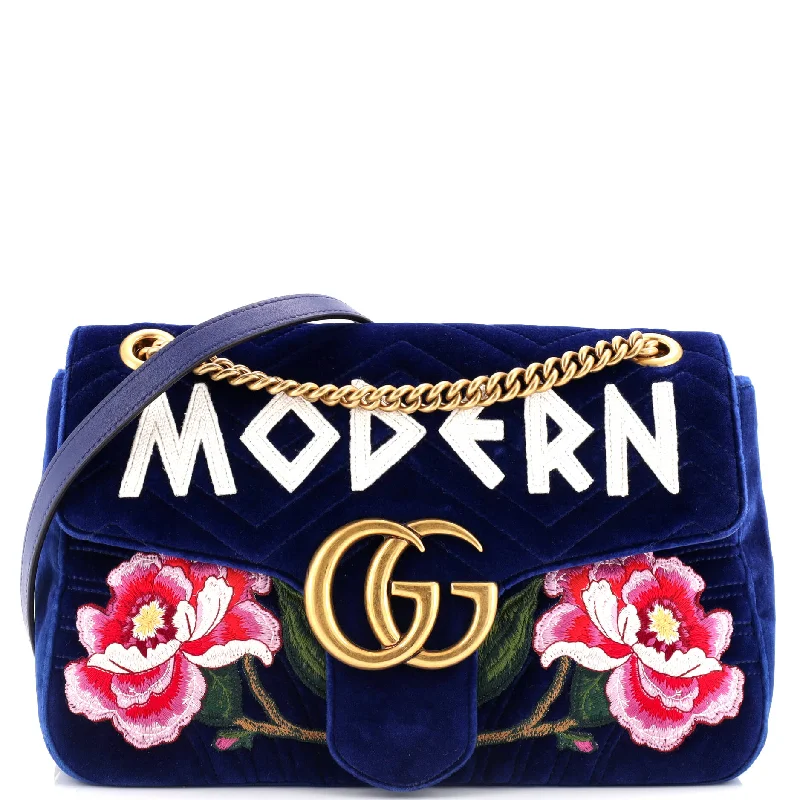 Shoulder bags with padded straps for ease -GG Marmont Flap Bag Embroidered Matelasse Velvet Medium