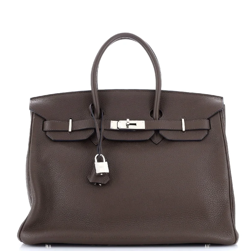 Leather shoulder bags for stylish everyday carry -Birkin Handbag Chocolat Clemence with Palladium Hardware 35