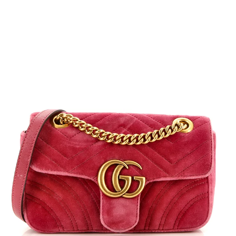 Shoulder bags with metallic finishes for shine -GG Marmont Flap Bag Matelasse Velvet Mini