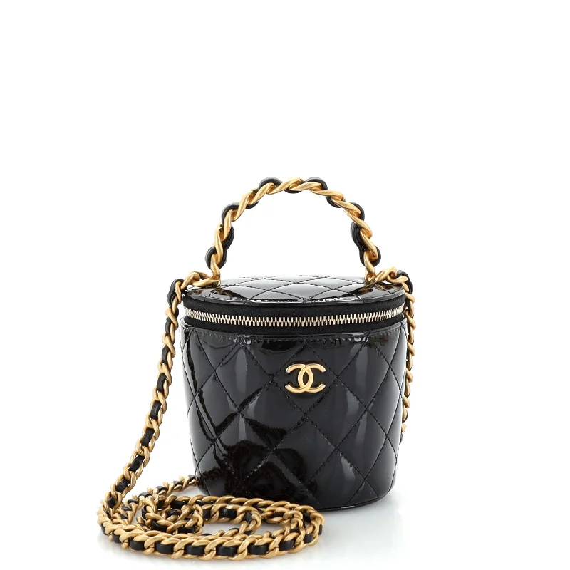 Shoulder bags with soft leather for luxury -Woven Chain Top Handle Vanity Bucket Bag Quilted Patent