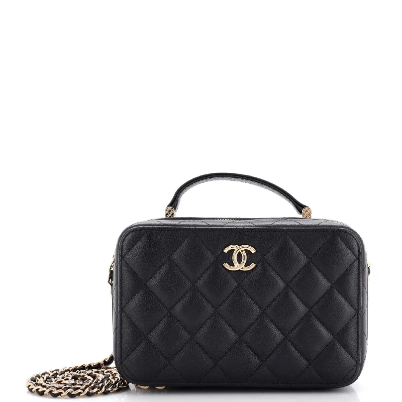 Shoulder bags with adjustable straps for comfort -CC Zip Around Top Handle Vanity Case with Chain Quilted Caviar Small