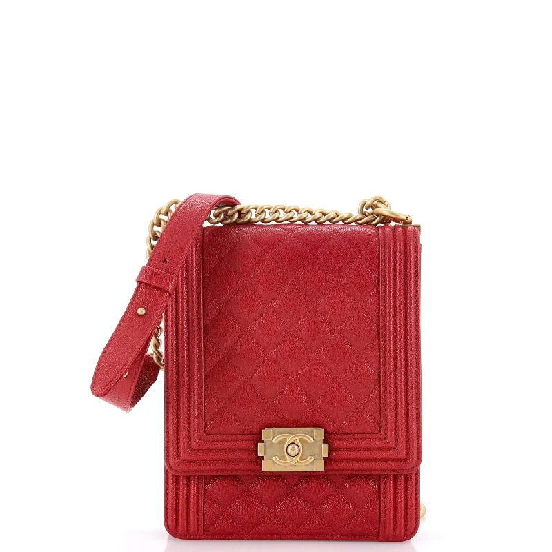 Shoulder bags with floral embroidery for detail -North South Boy Flap Bag Quilted Caviar Small