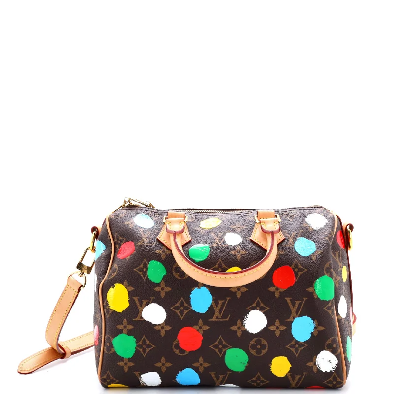 Shoulder bags with thick straps for durability -Speedy Bandouliere Bag Yayoi Kusama Painted Dots Monogram Canvas 25