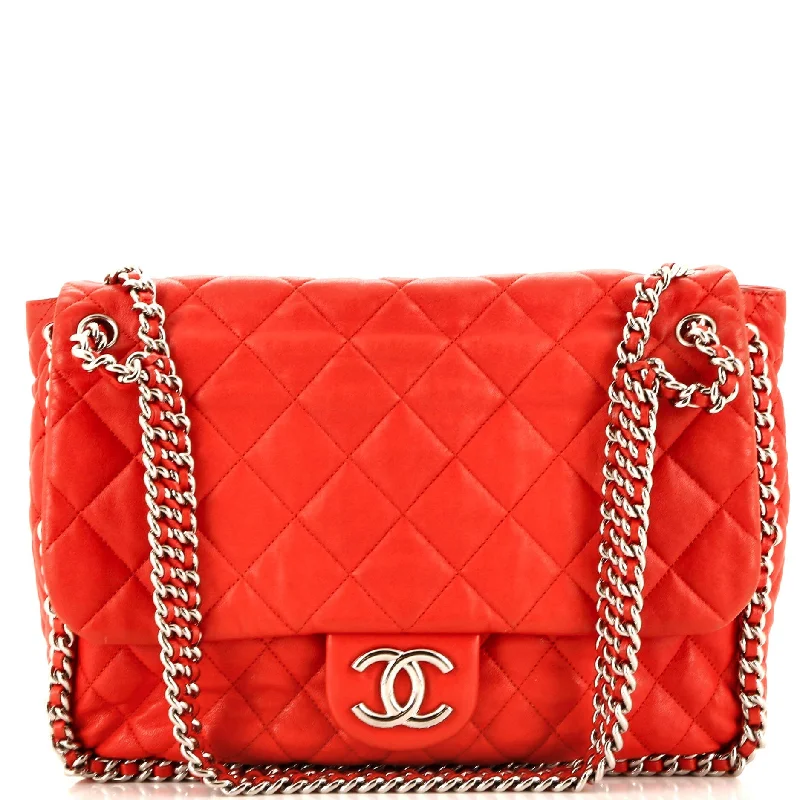 Shoulder bags with sleek zippers for closure -Chain Around Flap Bag Quilted Leather Maxi