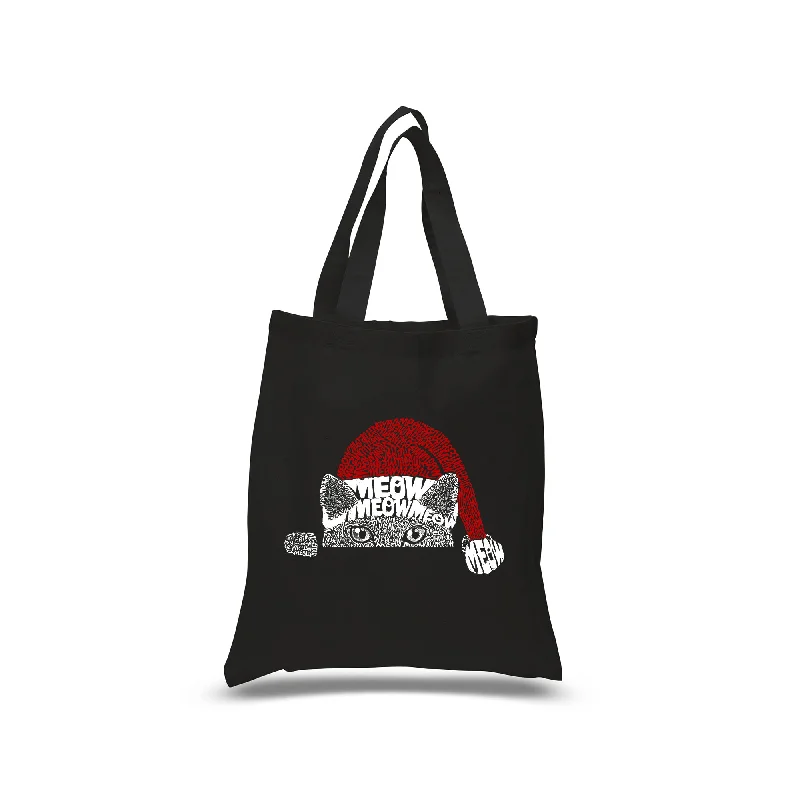 Christmas Peeking Cat - Small Word Art Tote Bag