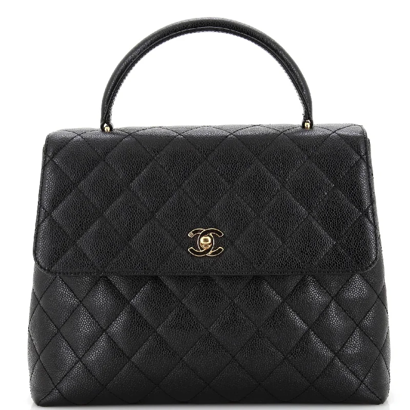 Shoulder bags with modern cutouts for style -Vintage Classic Top Handle Flap Bag Quilted Caviar Jumbo