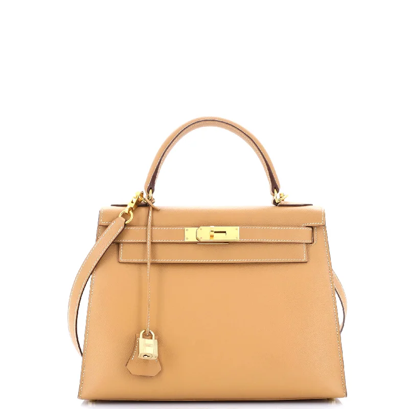 Shoulder bags with inner compartments for essentials -Kelly Handbag Natural Epsom with Gold Hardware 28