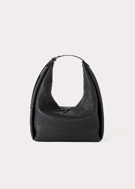 Grained-leather hobo bag black