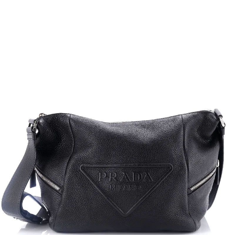 Shoulder bags with laptop sleeves for work -Triangle Logo Embossed Side Zip Shoulder Bag Vitello Daino