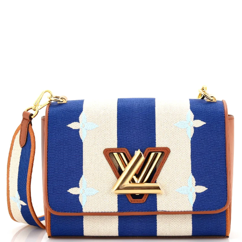 Shoulder bags with modern logos for branding -Twist Handbag Limited Edition Embroidered Stripe Canvas MM