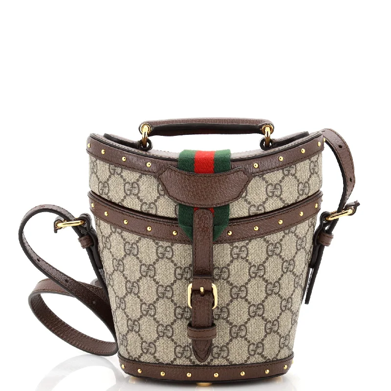 Shoulder bags with bold stripes for trendiness -Top Handle Hat Box Bag GG Coated Canvas with Leather