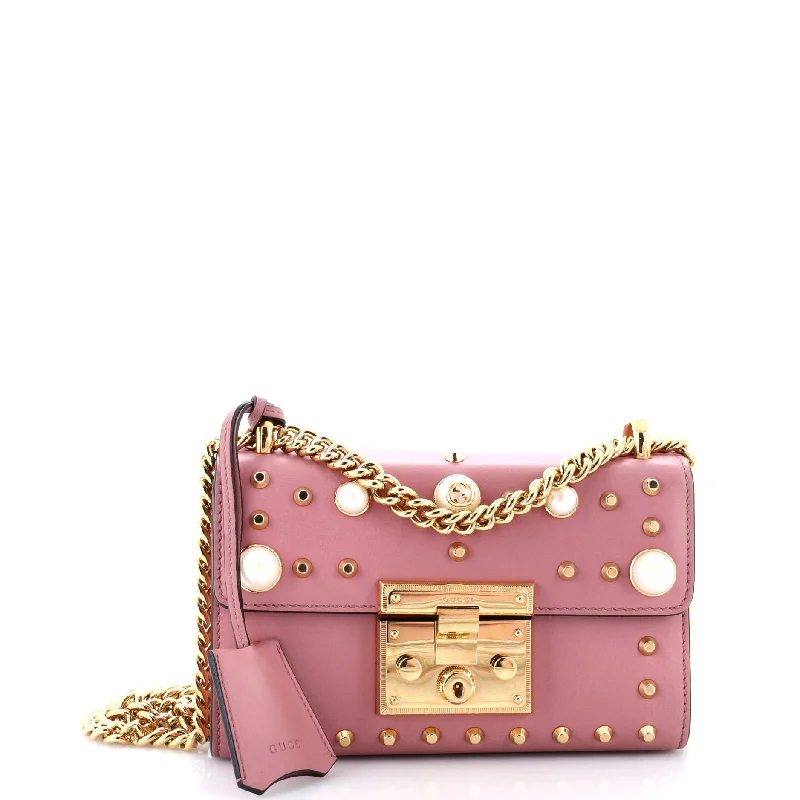 Shoulder bags with tie-dye patterns for fun -Pearly Padlock Shoulder Bag Studded Leather Small