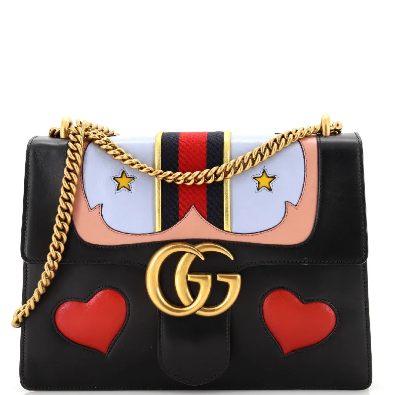 Shoulder bags with chevron designs for trend -Web Heart GG Marmont Chain Shoulder Bag Leather Medium