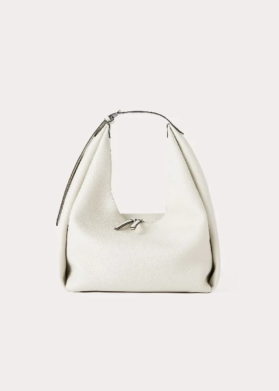 Grained-leather hobo bag milk