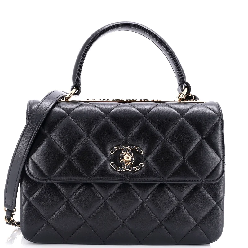 Shoulder bags with elegant gold-tone hardware -Trendy CC Top Handle Bag Quilted Lambskin Small