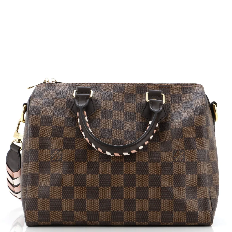 Shoulder bags with geometric patterns for modernity -Speedy Bandouliere Bag Damier with Braided Detail 25