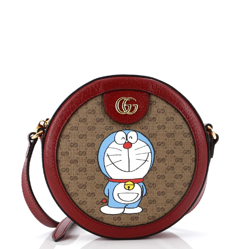 Waterproof shoulder bags ideal for rainy days -Doraemon Round Shoulder Bag Printed Mini GG Coated Canvas