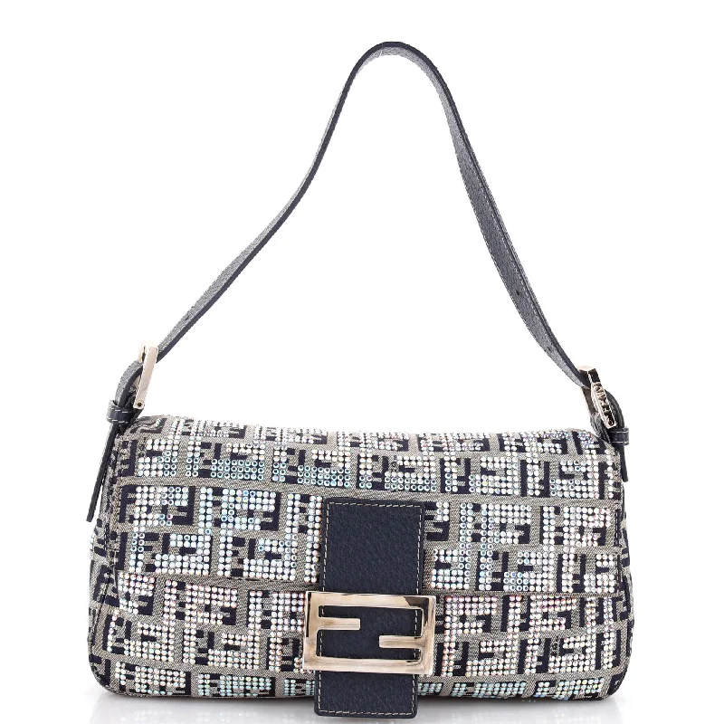 Shoulder bags with sleek hardware for sophistication -Baguette Bag Crystal Embellished Zucca Canvas