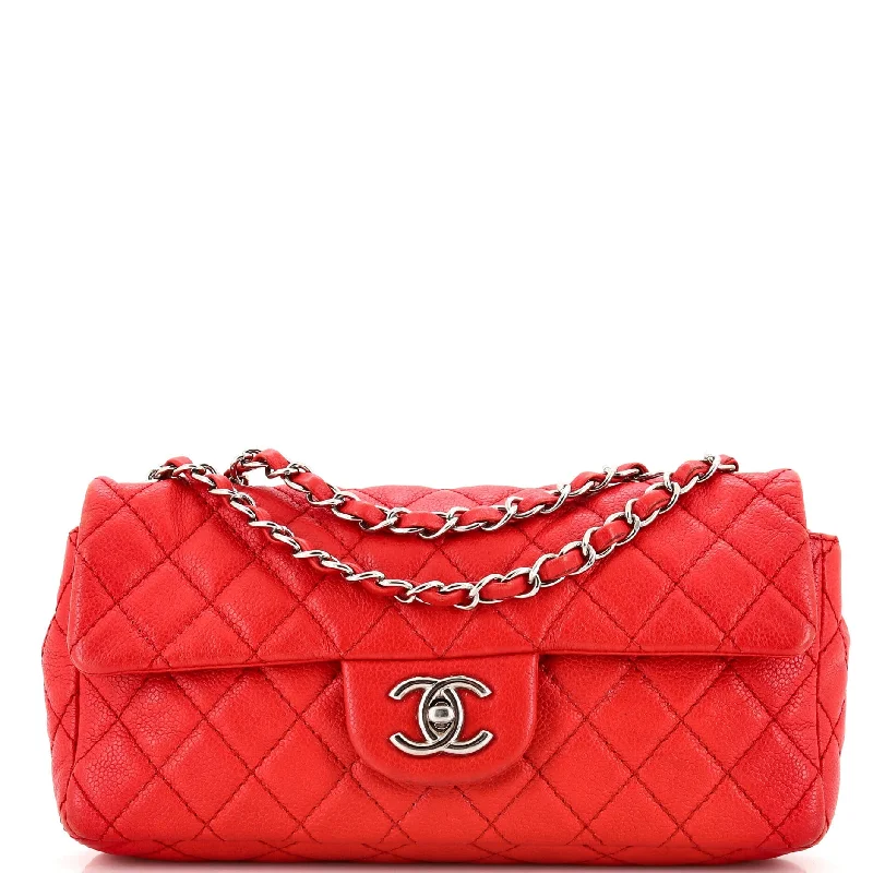 Shoulder bags with modern cutouts for style -Classic Single Flap Bag Quilted Caviar East West