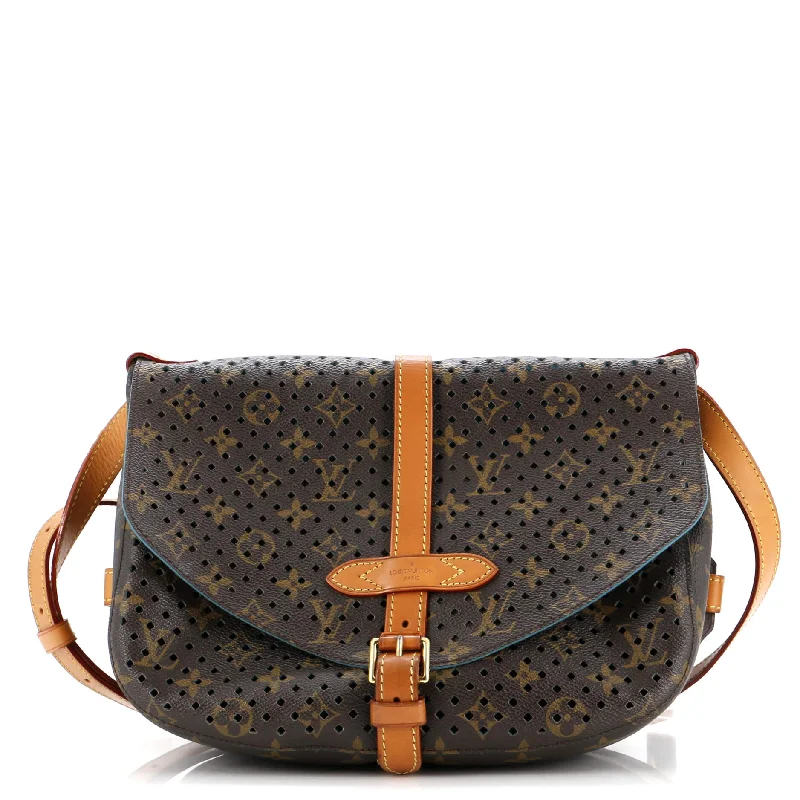 Shoulder bags with suede accents for texture -Flore Saumur Handbag Perforated Monogram Canvas