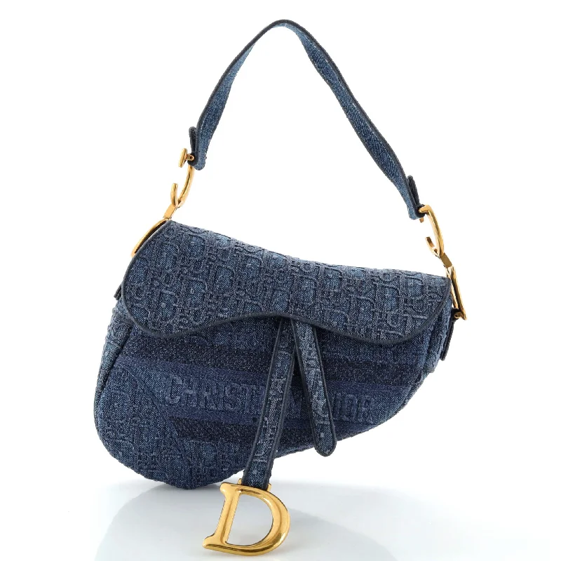 Shoulder bags with soft velvet for luxury -Saddle Bag Logo Embroidered Denim Medium