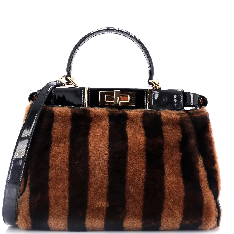 Shoulder bags with detachable pouches for versatility -Peekaboo Bag Striped Shearling with Patent Medium