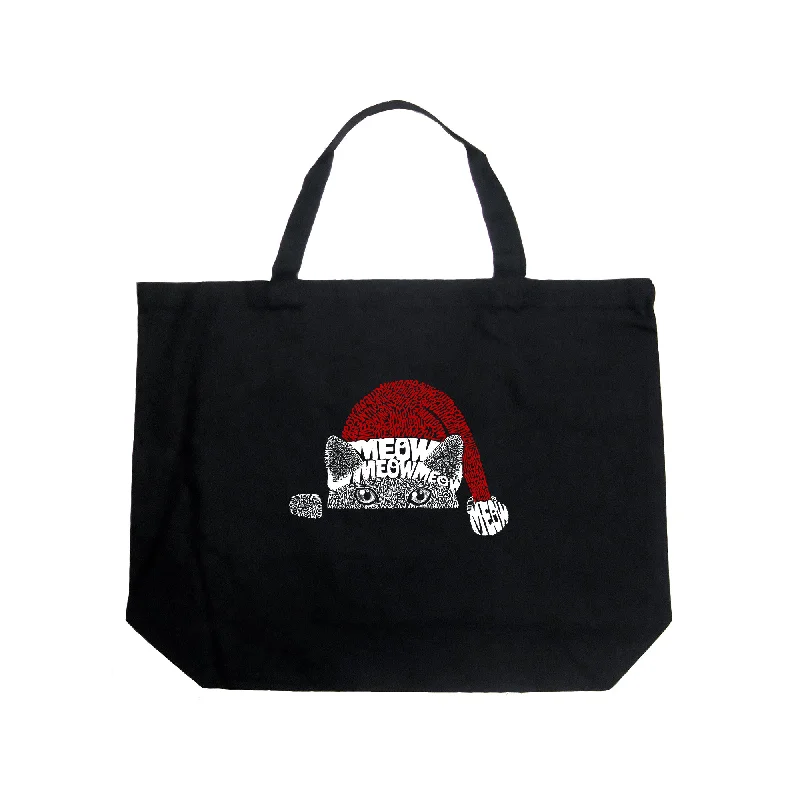 Christmas Peeking Cat - Large Word Art Tote Bag