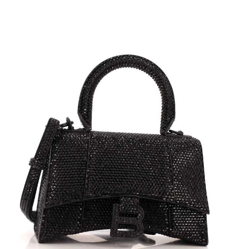 Shoulder bags with soft leather for luxury -Hourglass Top Handle Bag Suede with Crystals XS