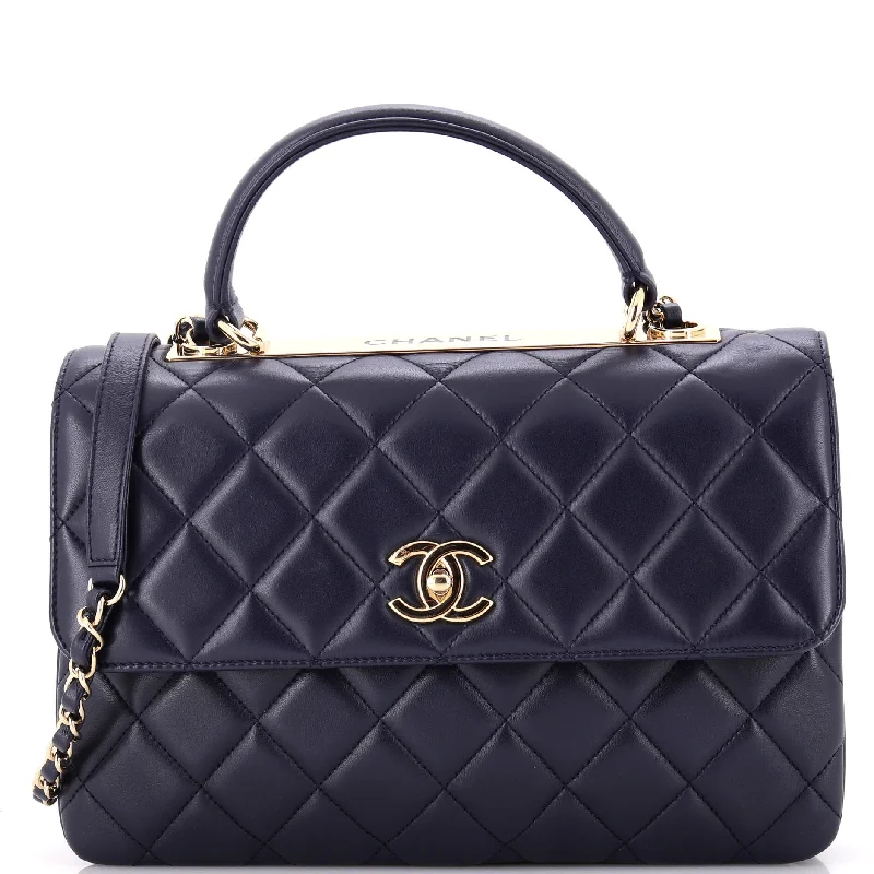 Shoulder bags with sleek black for elegance -Trendy CC Top Handle Bag Quilted Lambskin Medium