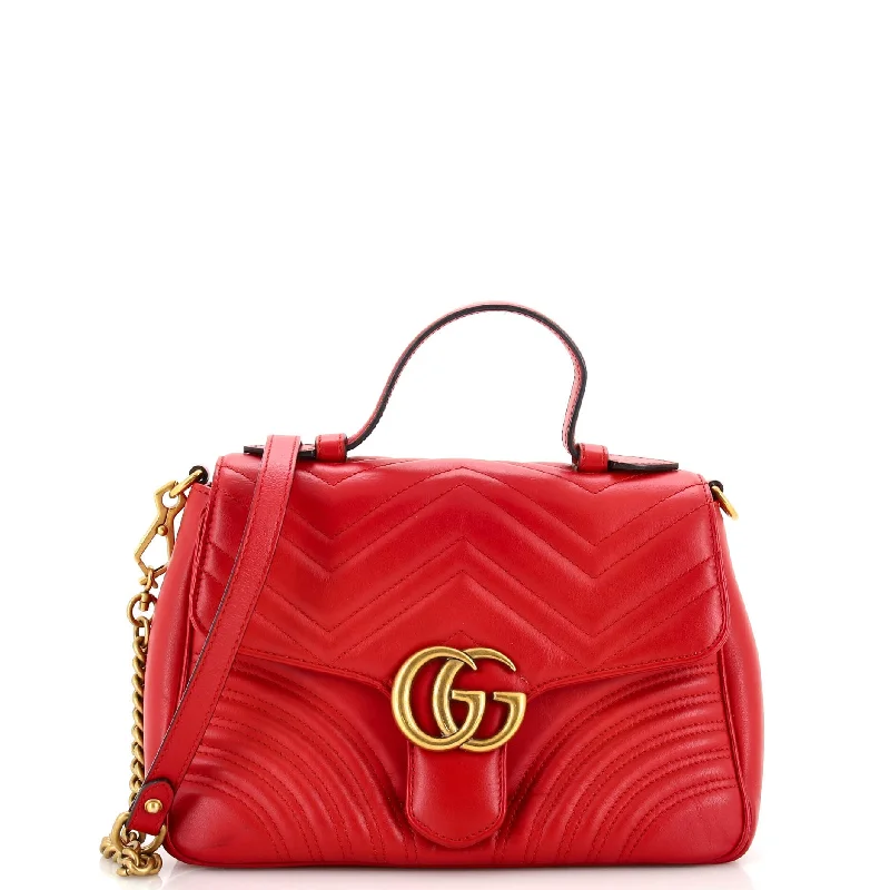 Shoulder bags with spacious pockets for travel -GG Marmont Top Handle Flap Bag Matelasse Leather Small