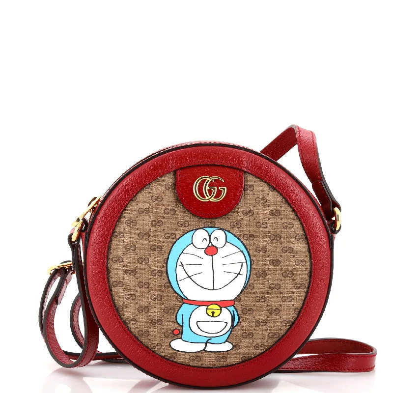 Shoulder bags with seasonal prints for holidays -Doraemon Round Shoulder Bag Printed Mini GG Coated Canvas