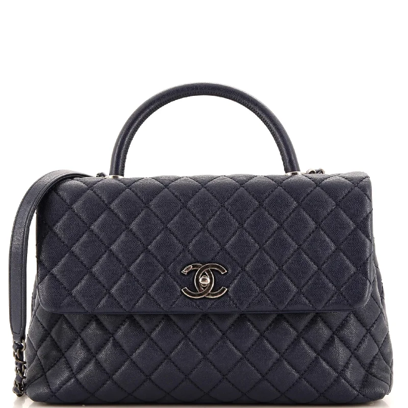 Shoulder bags with expandable sides for flexibility -Coco Top Handle Bag Quilted Caviar Medium