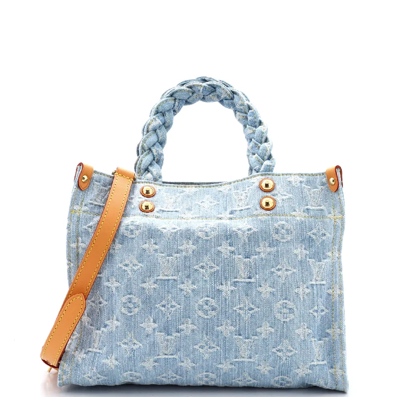 Shoulder bags with bold logos for branding -Let GO Handbag Monogram Denim PM