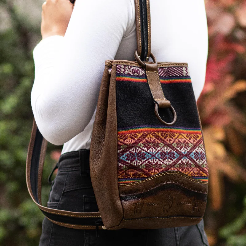 Inca Treasure Hand Loomed Wool and Leather Backpack