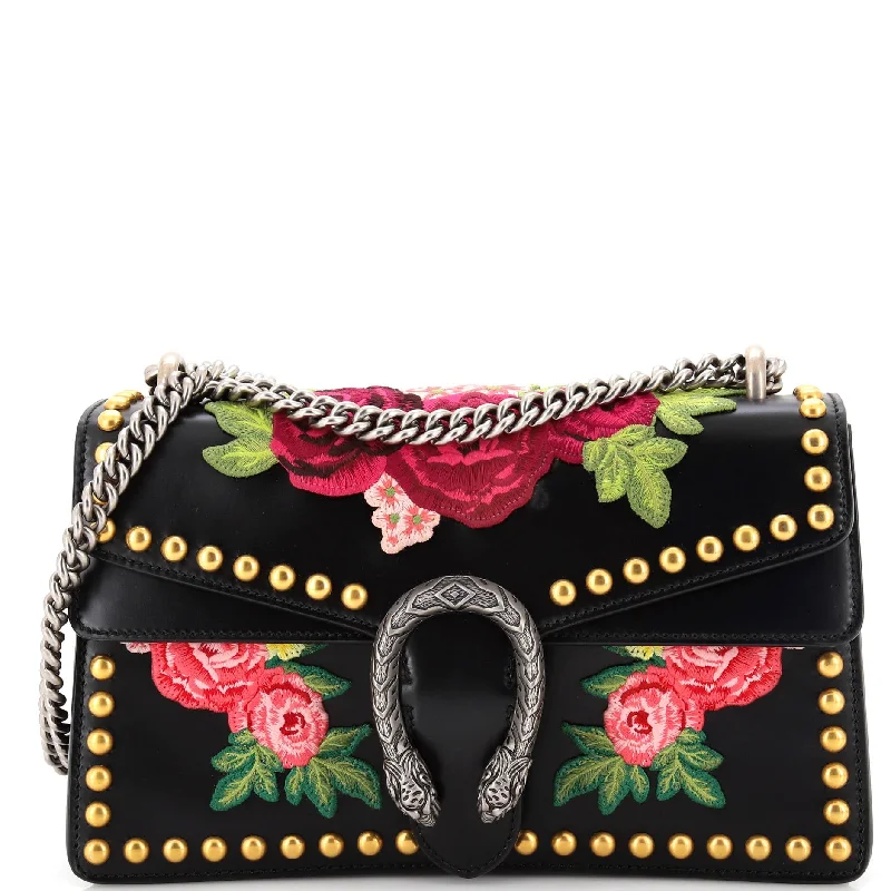 Shoulder bags with suede accents for texture -Dionysus Bag Embroidered Studded Leather Small