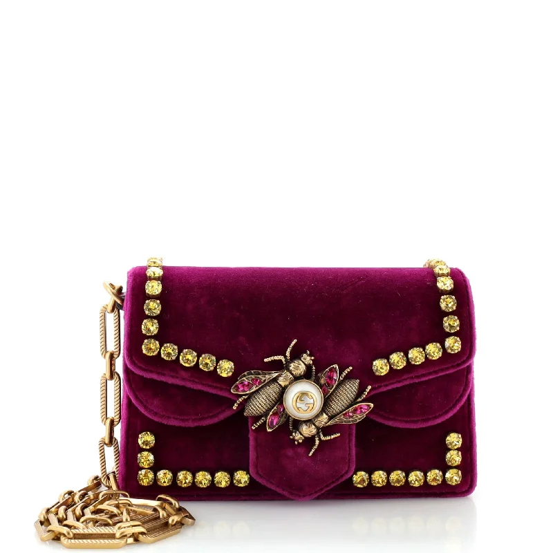 Shoulder bags with vibrant colors for boldness -Broadway Pearly Bee Shoulder Bag Crystal Embellished Velvet Mini