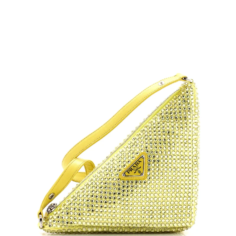 Shoulder bags with sturdy canvas for longevity -Triangle Top Handle Pouch Bag Crystal Embellished Satin Mini