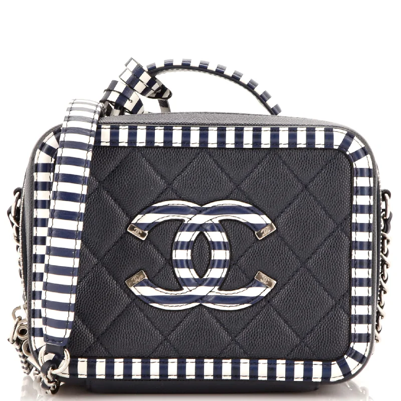 Shoulder bags with expandable sides for flexibility -Filigree Vanity Case Quilted Caviar with Striped Leather Medium