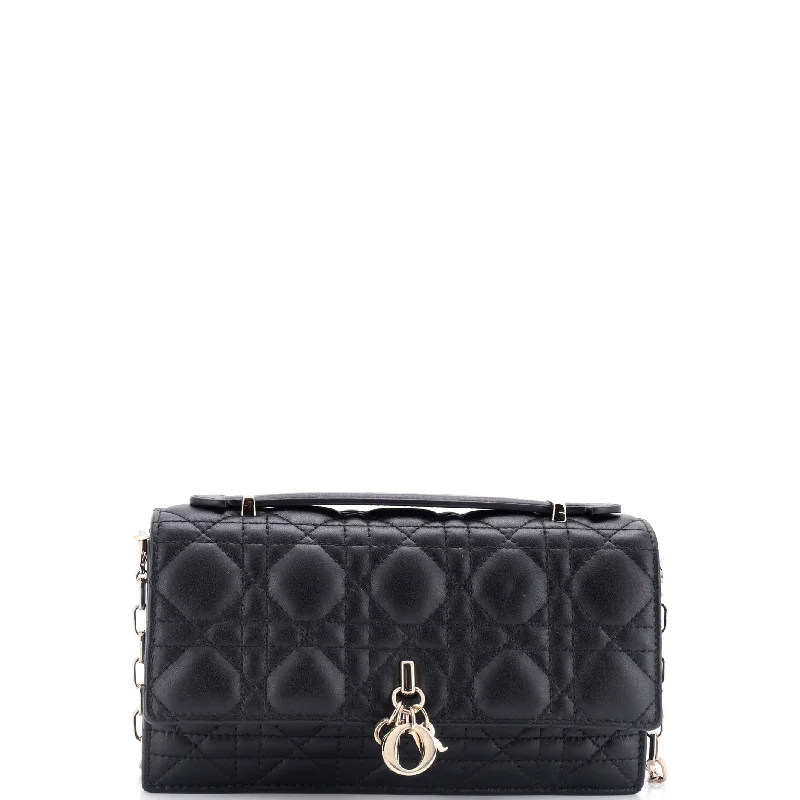 Shoulder bags with sleek zippers for closure -My Dior Top Handle Flap Bag Cannage Quilt Lambskin Mini