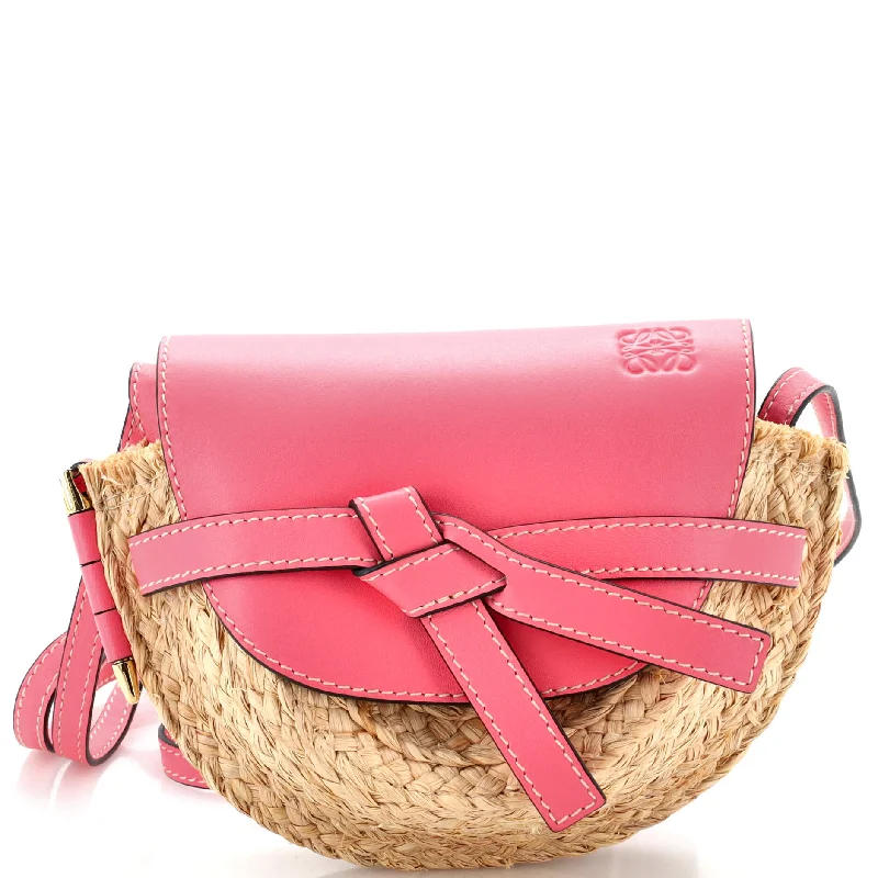 Shoulder bags with perforated details for style -Gate Shoulder Bag Leather and Straw Mini