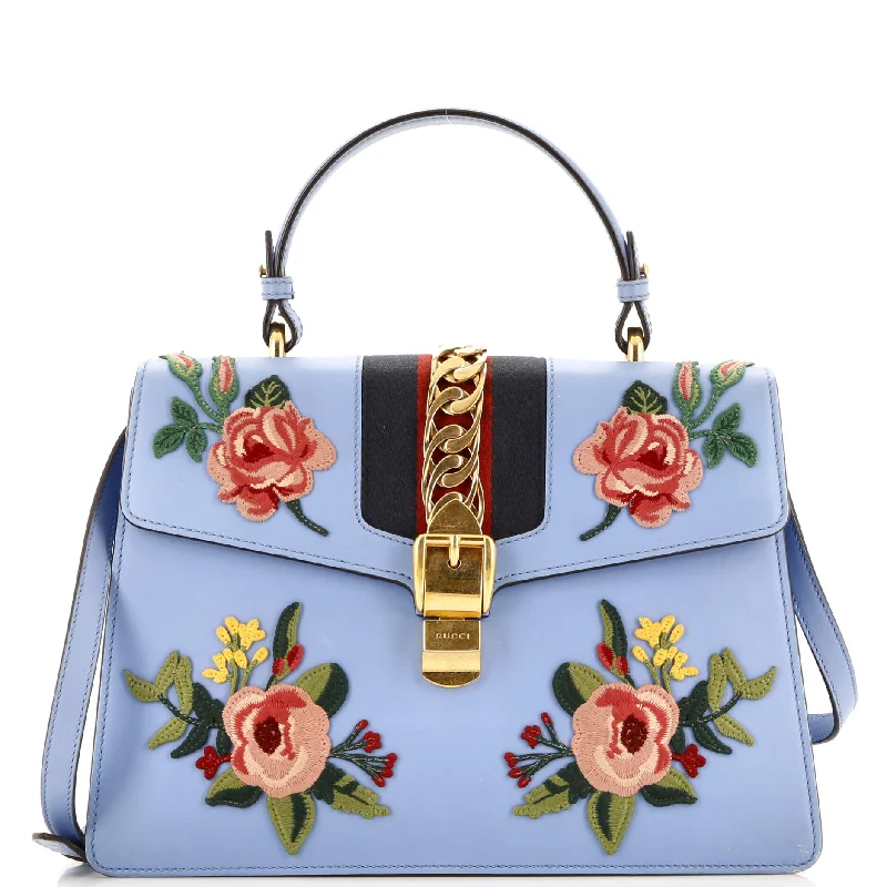 Shoulder bags with artistic prints for creativity -Sylvie Top Handle Bag Embroidered Leather Medium