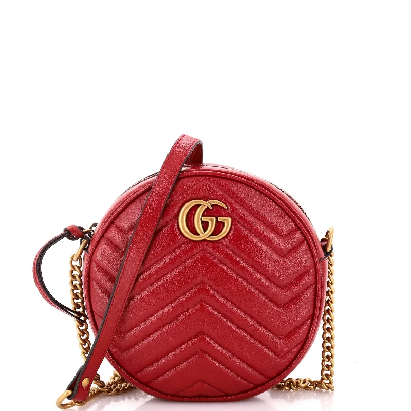 Shoulder bags with geometric patterns for modernity -GG Marmont Round Shoulder Bag Matelasse Leather Mini