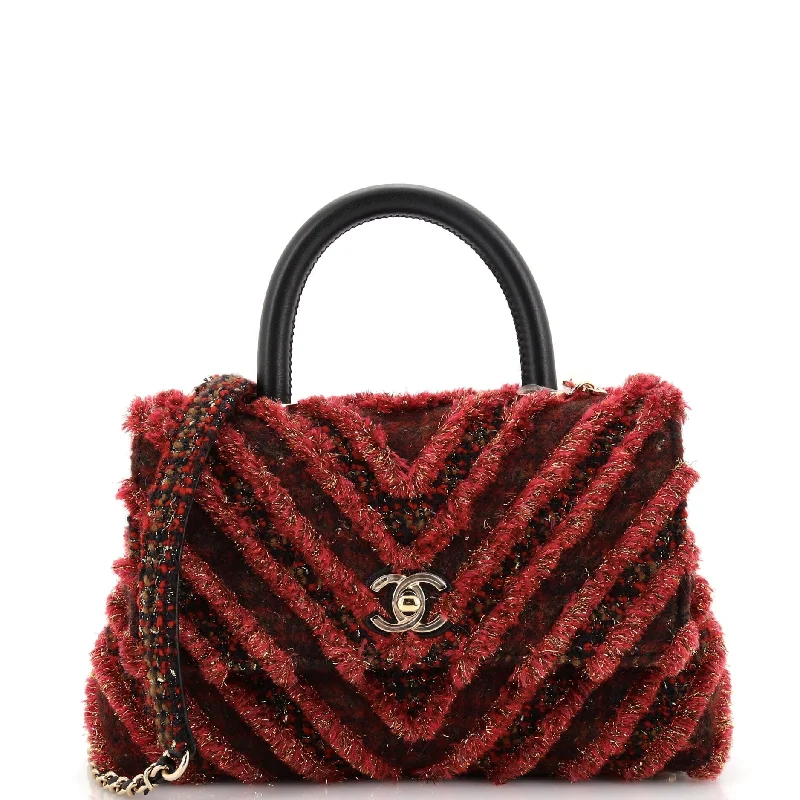 Shoulder bags with sturdy canvas for longevity -Coco Top Handle Bag Chevron Tweed and Fringed Tinsel Mini